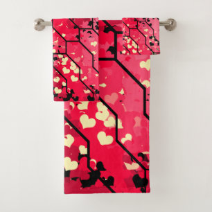 Love Pink & Red Pattern Bath Towel Set