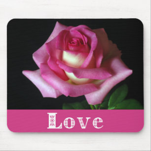 Love Pink Rose Floral Mouse Pad