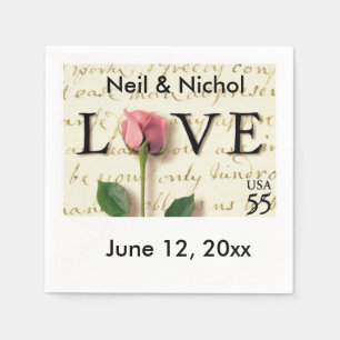 Love Pink Rose Scroll Stamp Paper Napkin
