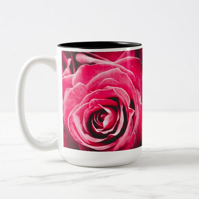 Love Pink Roses 15oz Two-Tone Mug Black (Left)