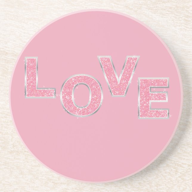 Love Pink Silver Glitter Coaster (Front)