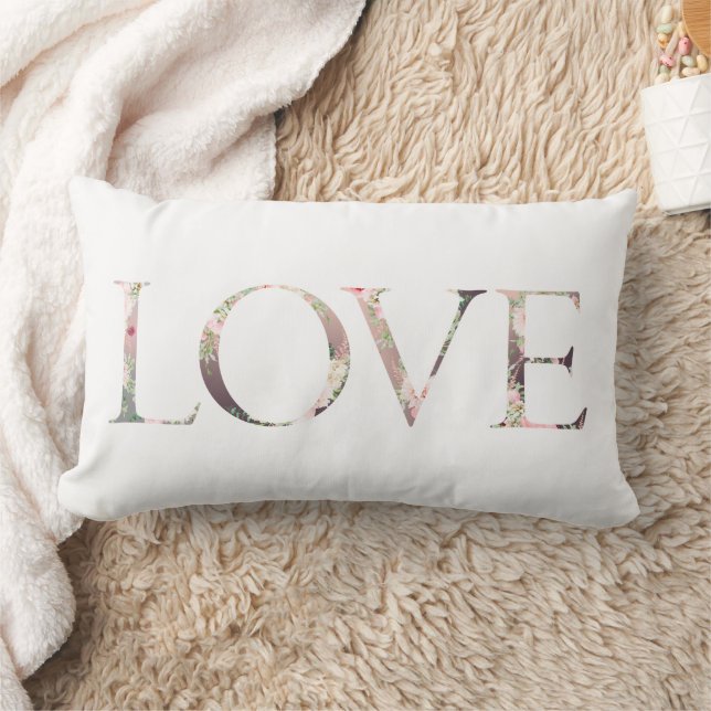 LOVE Pink Soft Florals Romantic Valentine's Day Lumbar Cushion (Blanket)