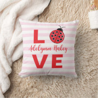 LOVE Pink Striped ladybug Throw Pillow