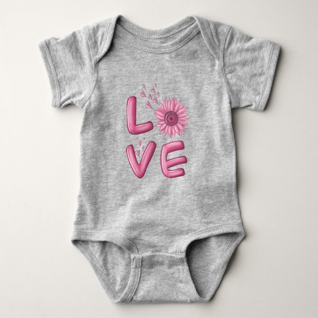 Love Pink Sunflower  Baby Bodysuit (Front)
