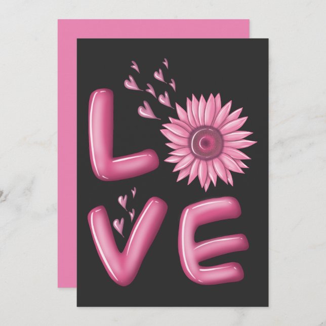 Love Pink Sunflower   Invitation (Front/Back)