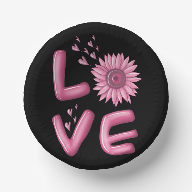 Love Pink Sunflower  Paper Plate (Front)