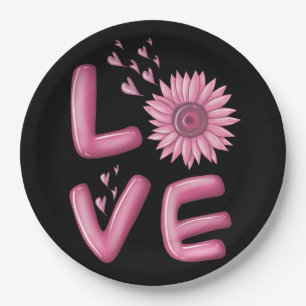 Love Pink Sunflower Round  Paper Plate