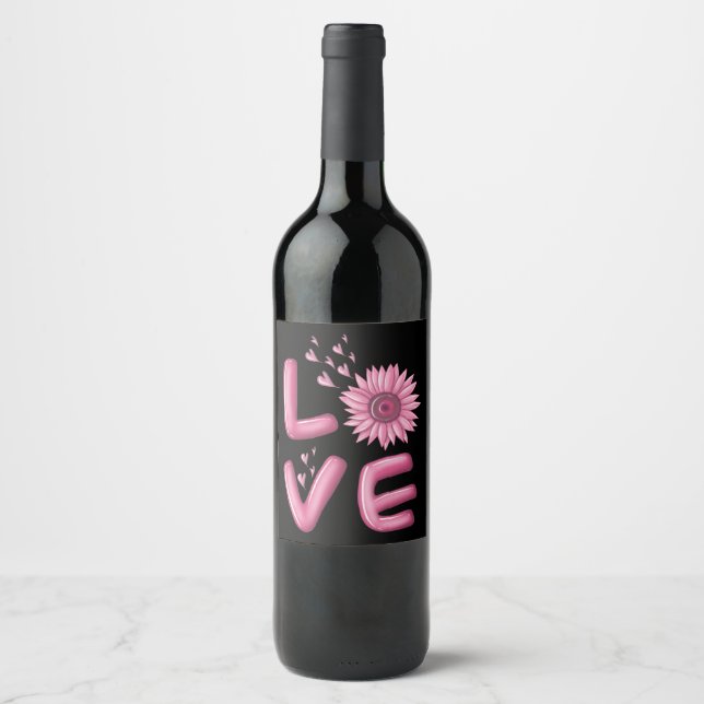 Love Pink Sunflower  Wine Label (Front)