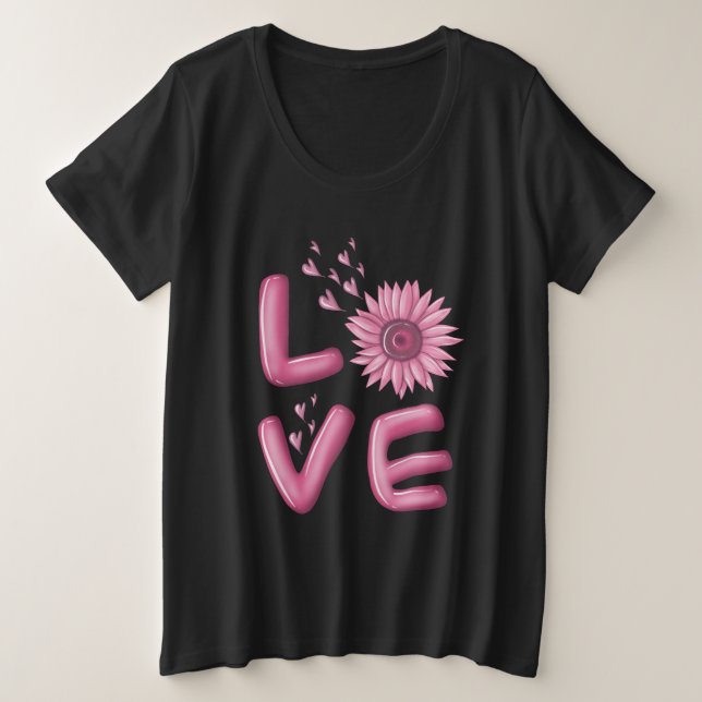 Love Pink Sunflower Womens  Plus Size T-Shirt (Design Front)