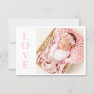 Love Pink Typography Photo Birth Announcement