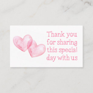 Love Pink Watercolor Heart Thank You Wedding Place Place Card