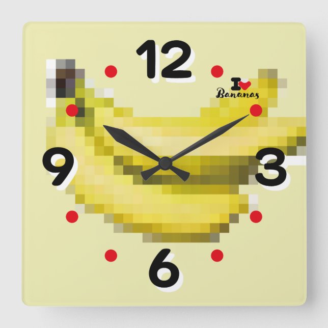 LOVE PIXEL FRUIT BY MASANSER BANANAS SQUARE WALL CLOCK (Front)