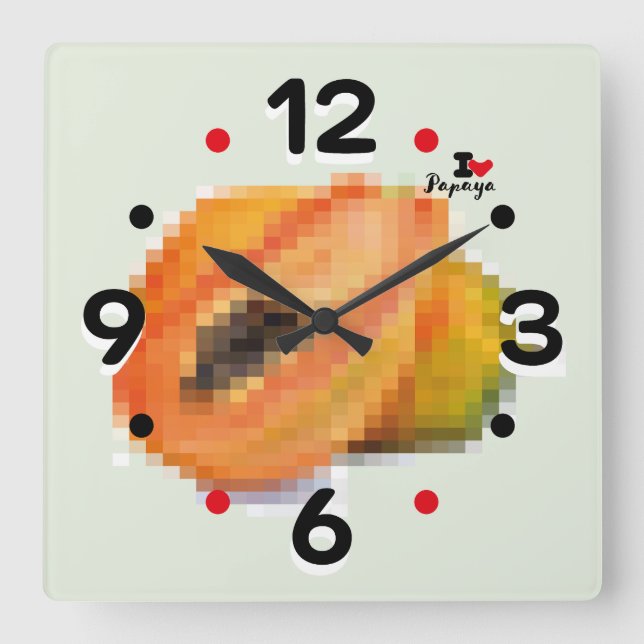 LOVE PIXEL FRUIT BY MASANSER PAPAYA SQUARE WALL CLOCK (Front)