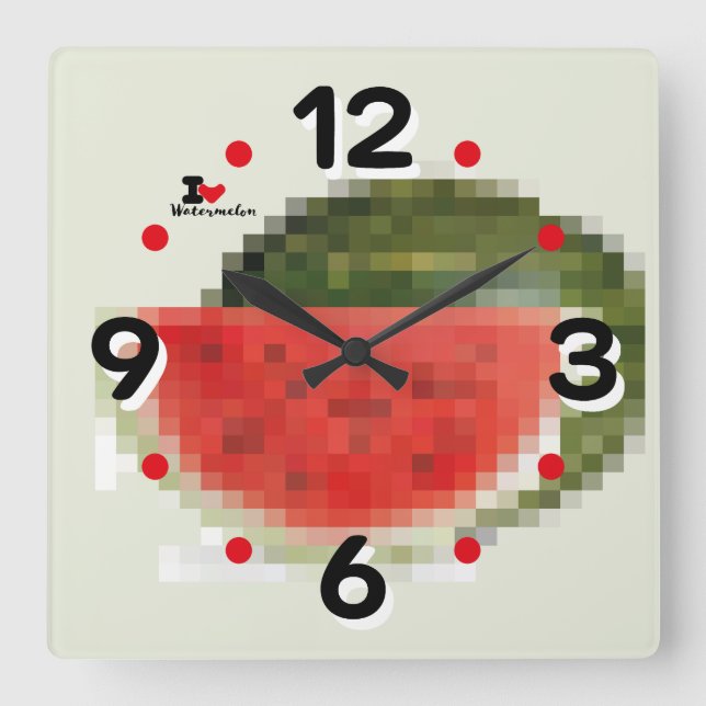 LOVE PIXEL FRUIT BY MASANSER WATERMELON SQUARE WALL CLOCK (Front)