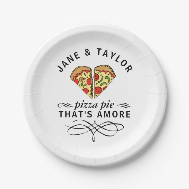 Love Pizza Add Names Paper Plate (Front)