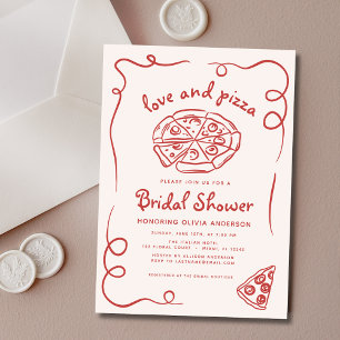 Love & Pizza Italian Hand Drawn Red Bridal Shower Invitation