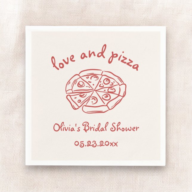 Love & Pizza Italian Hand Drawn Red Bridal Shower Napkin (Creator Uploaded)