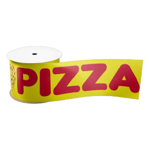 Love Pizza Red and Yellow Hearts Junk Food Satin Ribbon