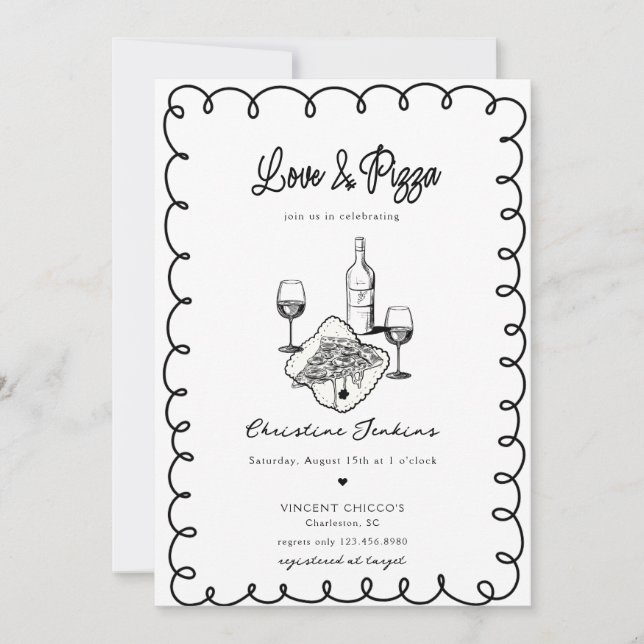 Love & Pizza | Whimsical  Bridal Shower Invitation (Front)