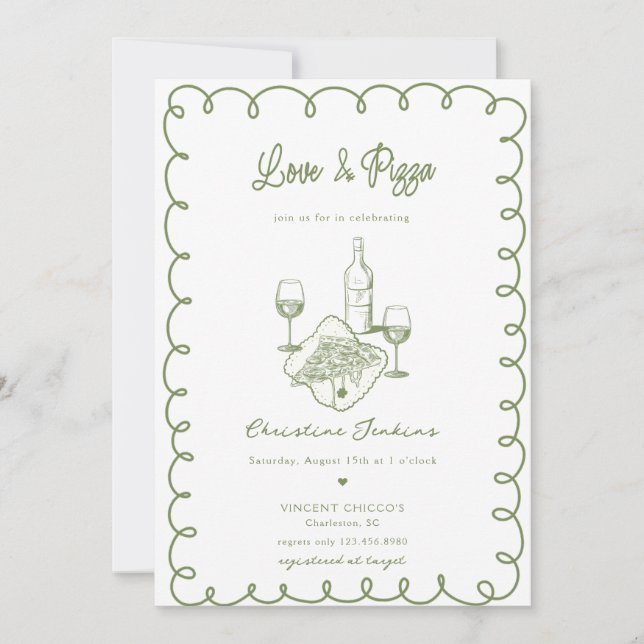 Love & Pizza | Whimsical  Bridal Shower Invitation (Front)
