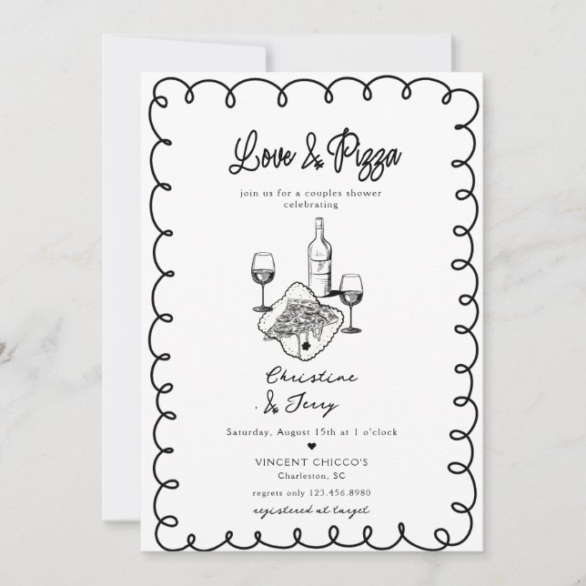 Love & Pizza | Whimsical  Couples Shower Invitation (Front)