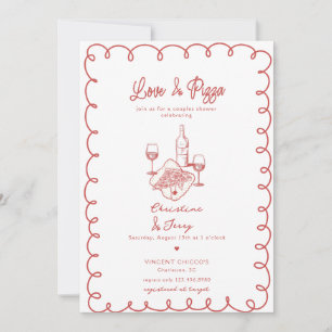 Love & Pizza   Whimsical  Couples Shower Invitation