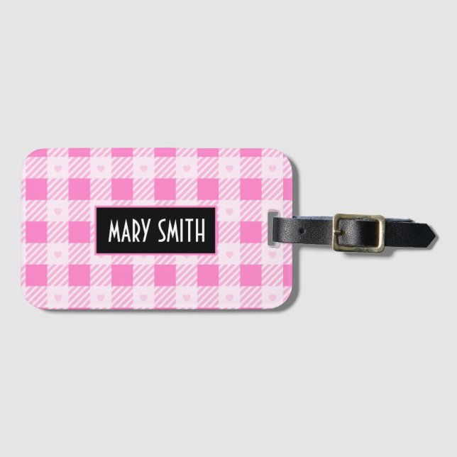 Love Plaid Modern Pink Collection Luggage Tag (Front Horizontal)