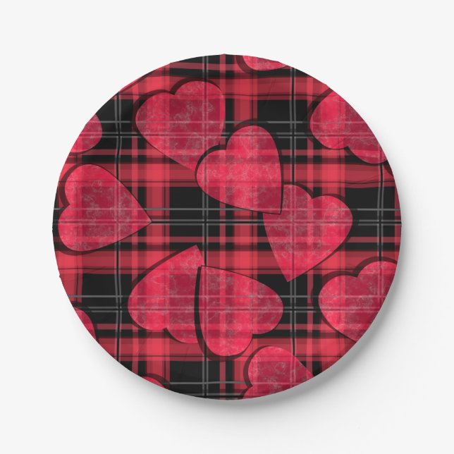 Love plaid paper plate (Front)