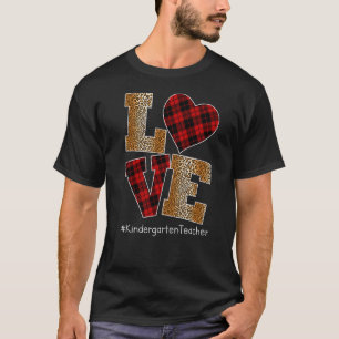 LOVE Plaid Red Leopard Kindergarten Teacher Valent T-Shirt