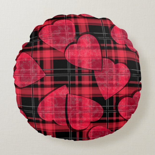 Love plaid round cushion (Front)