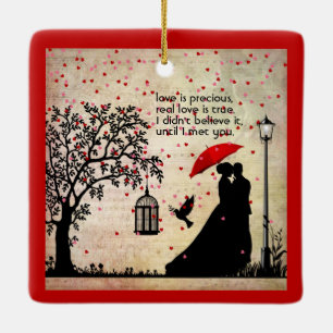 Love poetry black white vintage elegant hearts ceramic ornament