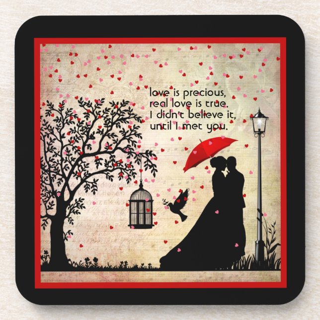 Love poetry black white vintage elegant hearts   coaster (Front)