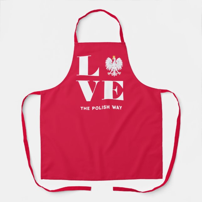 Love Poland Polish Polska White Eagle Custom Text Apron (Front)