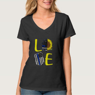 Love Police Blue Line Sunflower Art T-Shirt