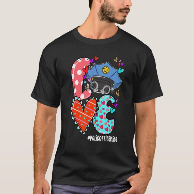 LOVE Police Officer Life Leopard Heart Valentine's T-Shirt (Front)