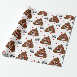 Love poop emoji Valentine's day wrapping paper