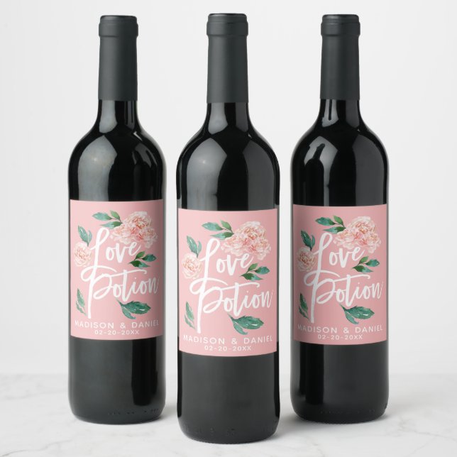 Love Potion Blush Pink Floral Personalised Wine Label (Bottles)