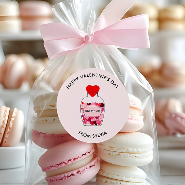 Love Potion Happy Valentine's Day Personalised Classic Round Sticker (Creator Uploaded)