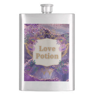 Love potion purple pattern art by Renee Lavoie Hip Flask
