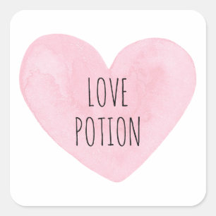 Love potion. Watercolor pink heart. Valentines day Square Sticker