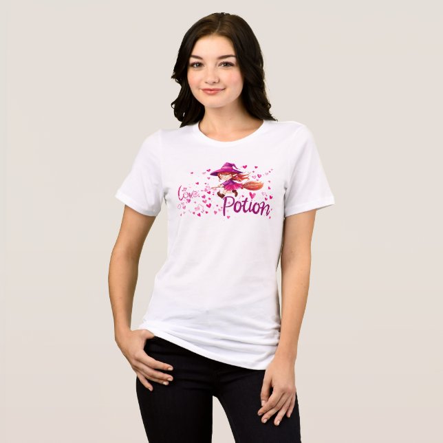 Love Potion Witch T-Shirt | Cute Pink Halloween Te Tri-Blend Shirt (Front Full)