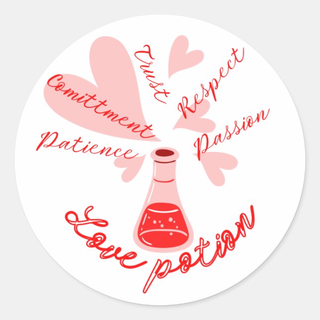 Love potion with ingredients classic round sticker (Front)
