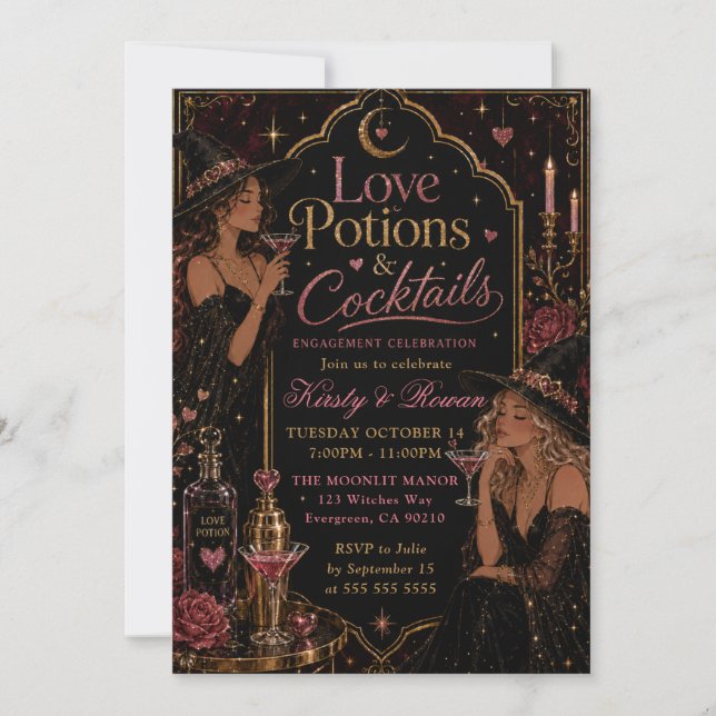 Love Potions & Cocktails Engagement Celebration Invitation (Front)