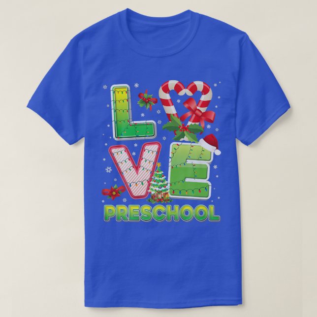 Love Preschool Christmas Santa Hat Student Teacher T-Shirt (Design Front)