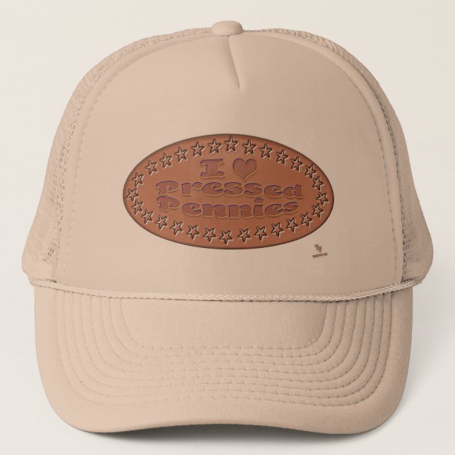 Love Pressed Pennies Fun Collector Art Trucker Hat (Front)