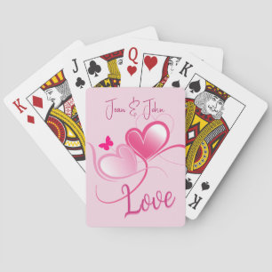 Love Pretty Pink Hearts With Butterfly Playing Cards