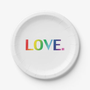 Love, pride lgbt lgbtq gay queer rainbow colours paper plate