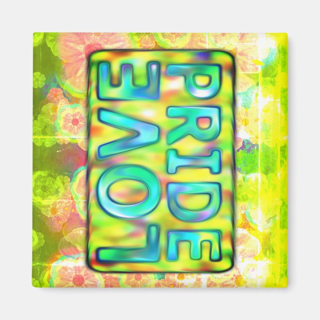 love & pride text in yellow hues on text plate magnet (Front)