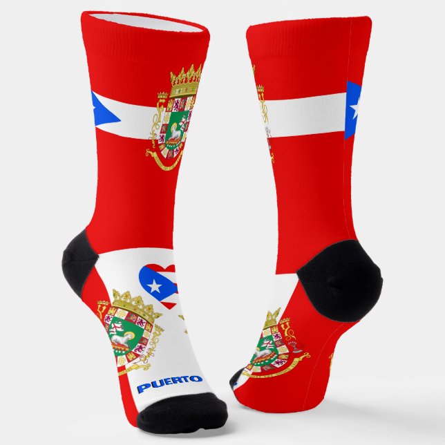 Love Puerto Rico Patriotic, Puerto Rican Flag Socks (Angled)