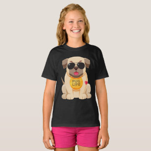 Love Pug Puppy Dog Cartoon Girls T-Shirt